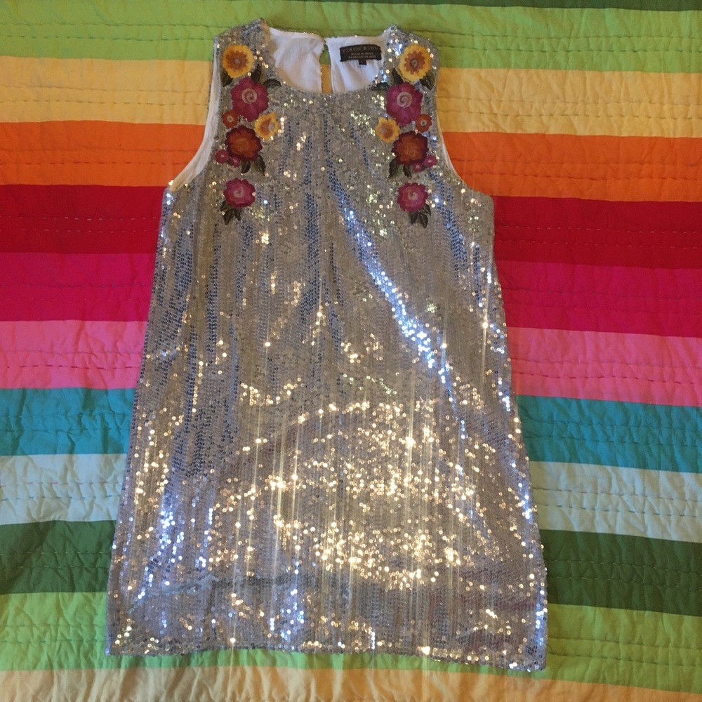 Sequin Anthropologie silver minidress Large